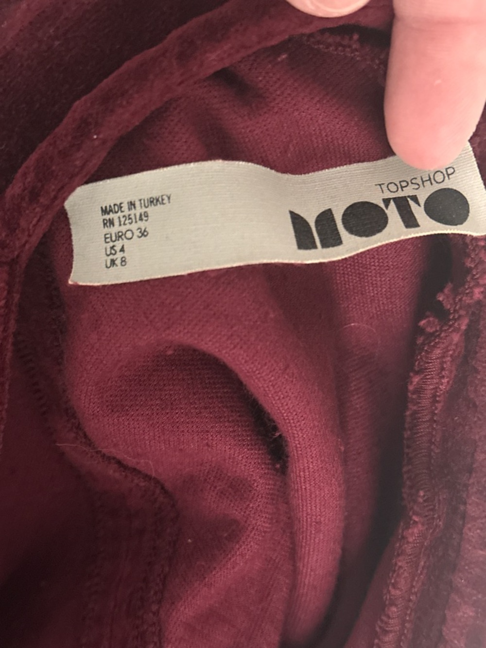 Top shot Moto Velvet Pinafore Overall Dress in Deep Burgundy Size 4 - Picture 5 of 5